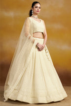 Cream Georgette Lehenga Choli For Indian & Pakistani Wedding Festival - Sequins & Thread Embroidery Work
