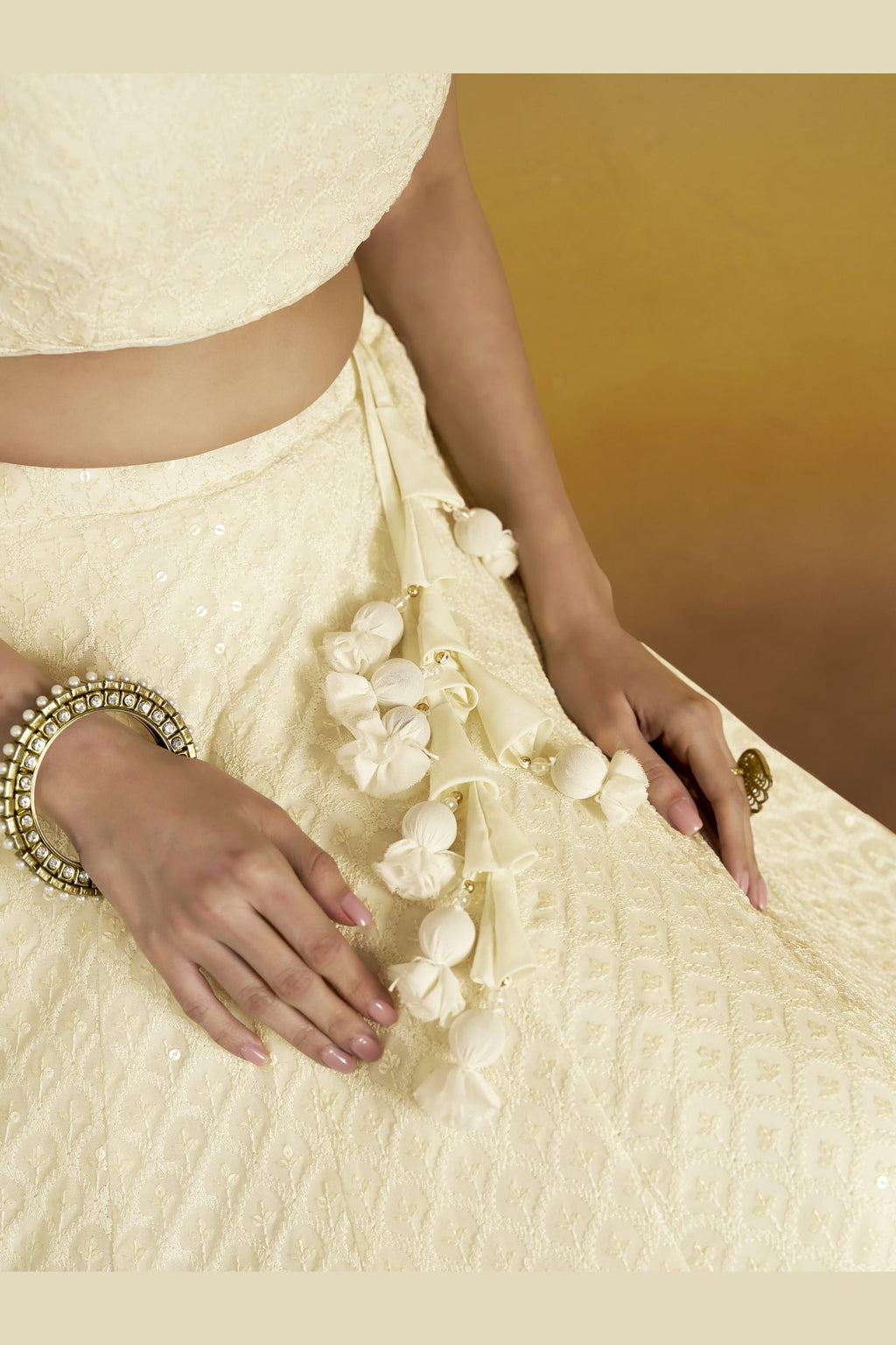 Cream Georgette Lehenga Choli For Indian & Pakistani Wedding Festival - Sequins & Thread Embroidery Work