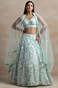 Aqua Net Pastel Lehenga Choli with Sequins and Thread Embroidery
