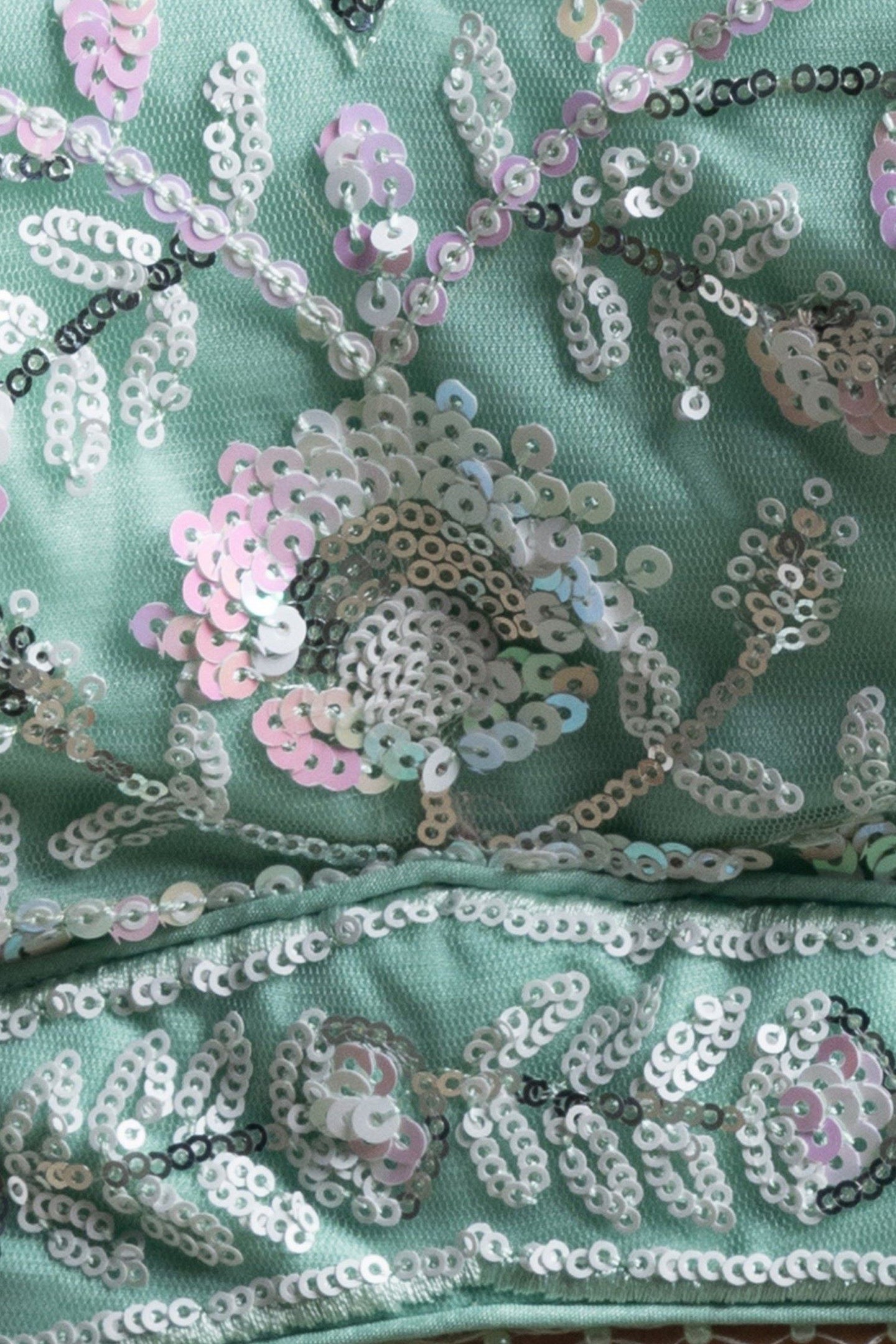 Aqua Net Pastel Lehenga Choli with Sequins and Thread Embroidery