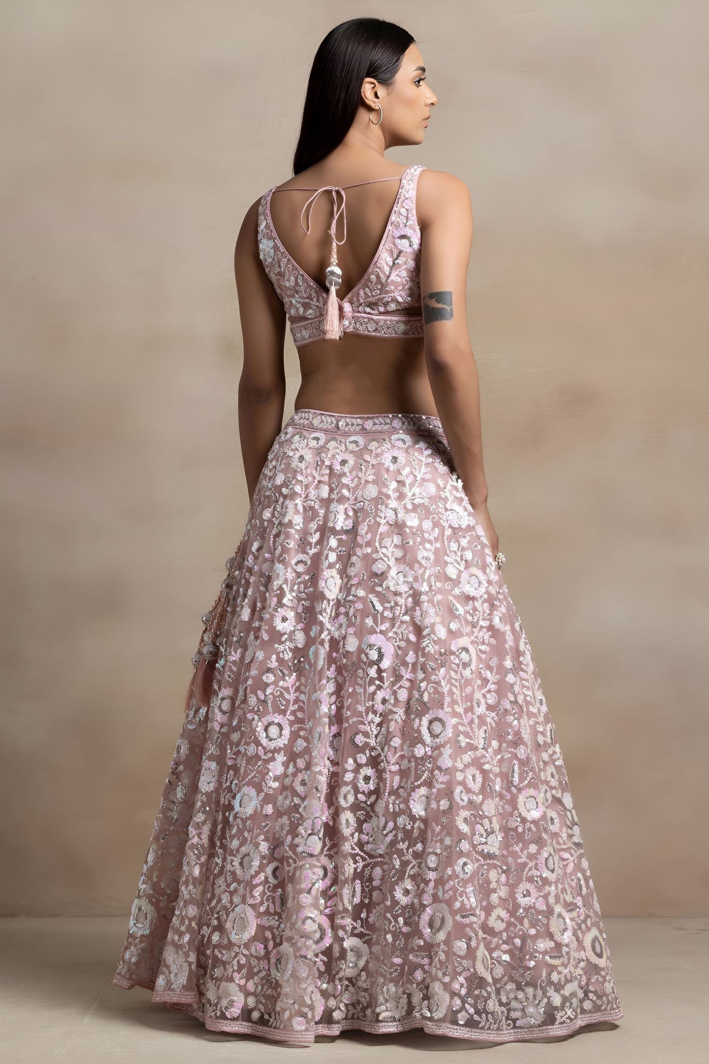 Pink Net Pastel Lehenga Choli with Sequins and Thread Work