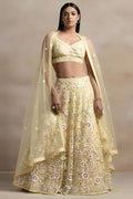Yellow Net Pastel Lehenga Choli with Sequins and Thread Work