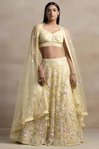 Yellow Net Pastel Lehenga Choli with Sequins and Thread Work