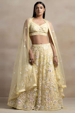 Yellow Net Pastel Lehenga Choli with Sequins and Thread Work