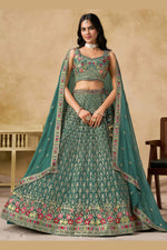 Teal Georgette Lehenga Choli For Indian & Pakistani Wedding Festival - Sequins & Thread Embroidery Work