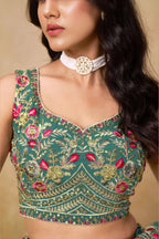 Teal Georgette Lehenga Choli For Indian & Pakistani Wedding Festival - Sequins & Thread Embroidery Work