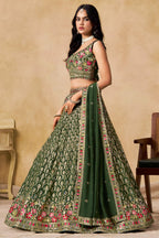 Green Georgette Lehenga Choli For Indian & Pakistani Wedding Festival - Sequins & Thread Embroidery Work