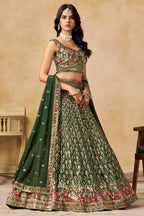 Green Georgette Lehenga Choli For Indian & Pakistani Wedding Festival - Sequins & Thread Embroidery Work
