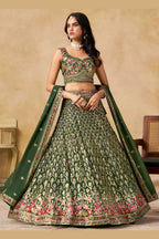 Green Georgette Lehenga Choli For Indian & Pakistani Wedding Festival - Sequins & Thread Embroidery Work