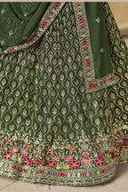 Green Georgette Lehenga Choli For Indian & Pakistani Wedding Festival - Sequins & Thread Embroidery Work