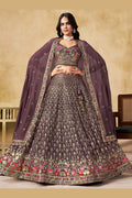 Purple Georgette Lehenga Choli For Indian & Pakistani Wedding Festival - Sequins & Thread Embroidery Work