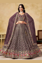 Purple Georgette Lehenga Choli For Indian & Pakistani Wedding Festival - Sequins & Thread Embroidery Work