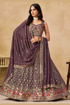 Purple Georgette Lehenga Choli For Indian & Pakistani Wedding Festival - Sequins & Thread Embroidery Work
