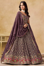 Purple Georgette Lehenga Choli For Indian & Pakistani Wedding Festival - Sequins & Thread Embroidery Work