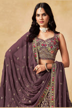 Purple Georgette Lehenga Choli For Indian & Pakistani Wedding Festival - Sequins & Thread Embroidery Work