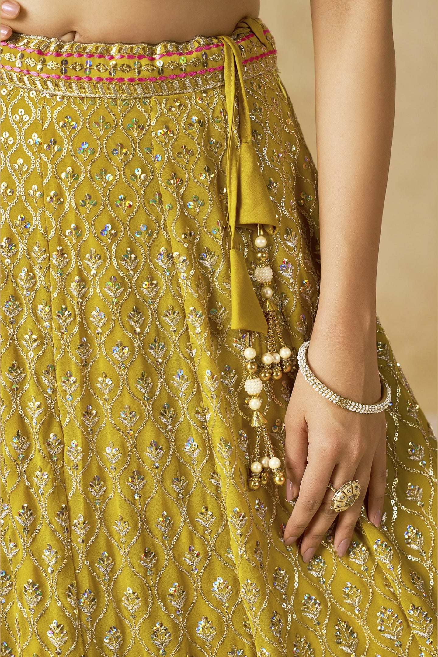 Yellow Georgette Lehenga Choli For Indian & Pakistani Wedding Festival - Sequins & Thread Embroidery Work