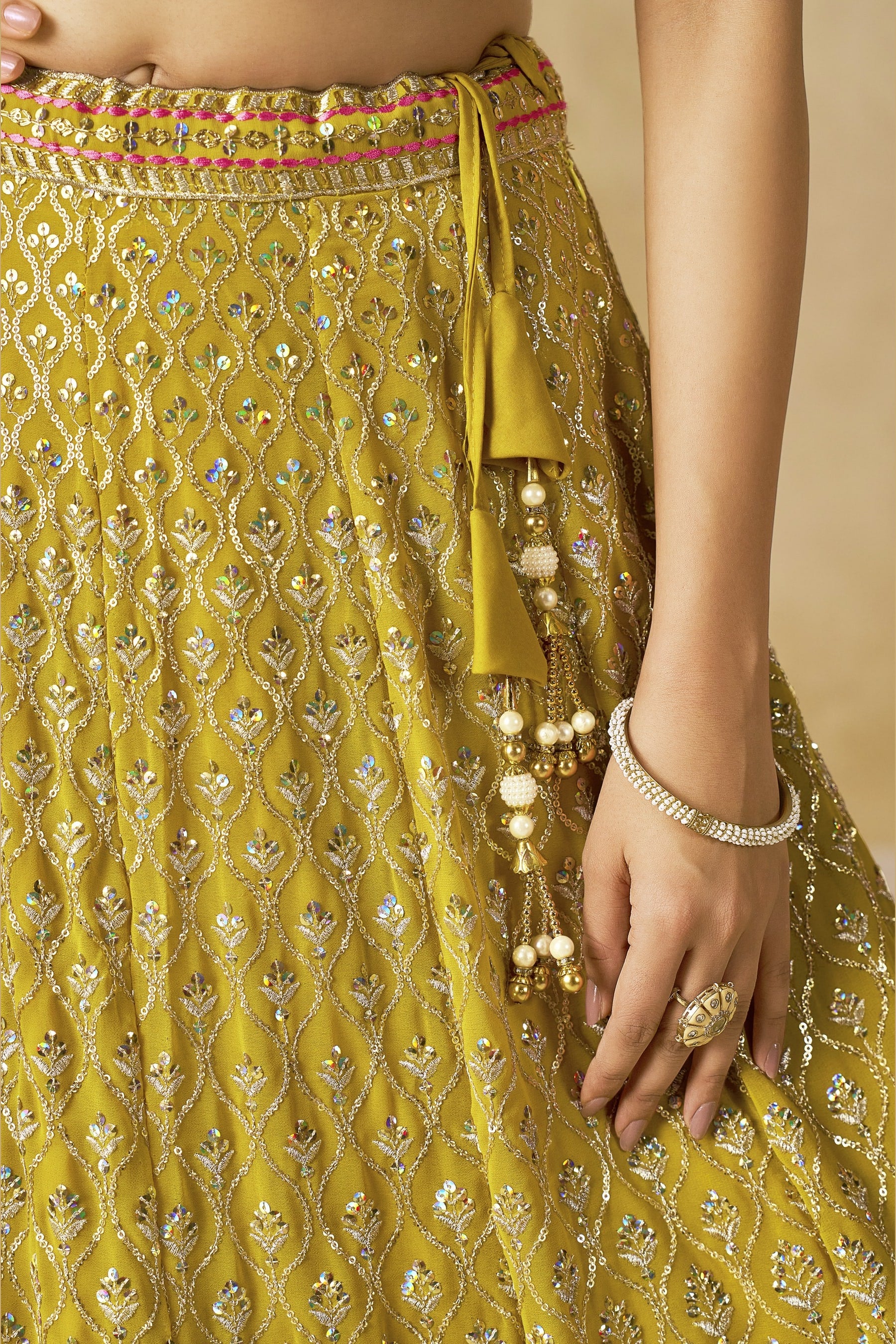 Yellow Georgette Lehenga Choli For Indian & Pakistani Wedding Festival - Sequins & Thread Embroidery Work