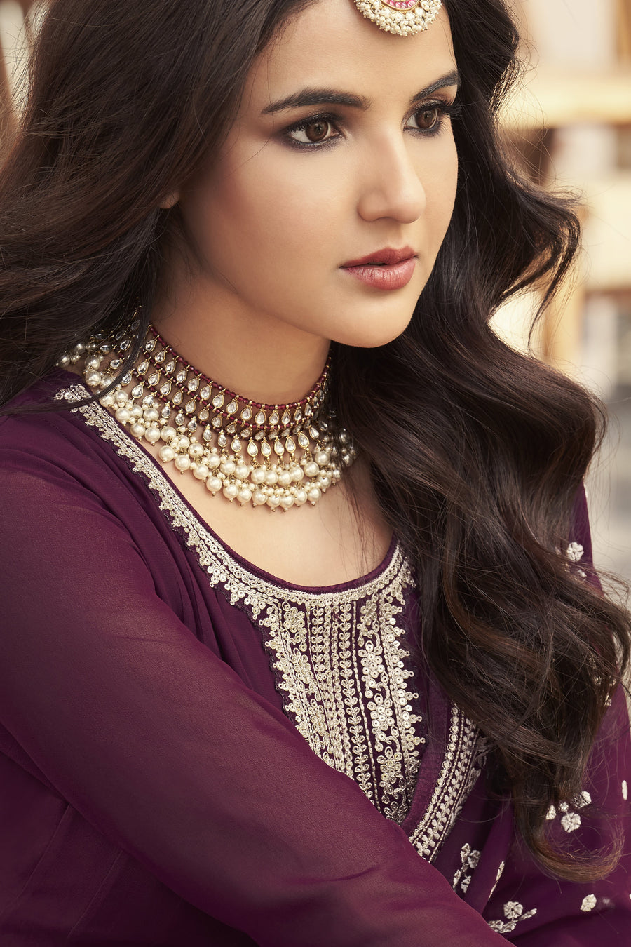 Purple Georgette Long Anarkali Suit For Indian Festivals & Pakistani Weddings Dress - Embroidery Work