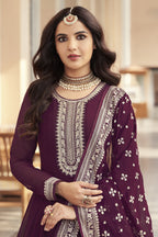 Purple Georgette Long Anarkali Suit For Indian Festivals & Pakistani Weddings Dress - Embroidery Work