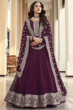 Purple Georgette Long Anarkali Suit For Indian Festivals & Pakistani Weddings Dress - Embroidery Work