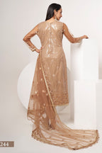 Brown Net Sequin Work Kurti Set with Thread Embroidery Kameez and Pant