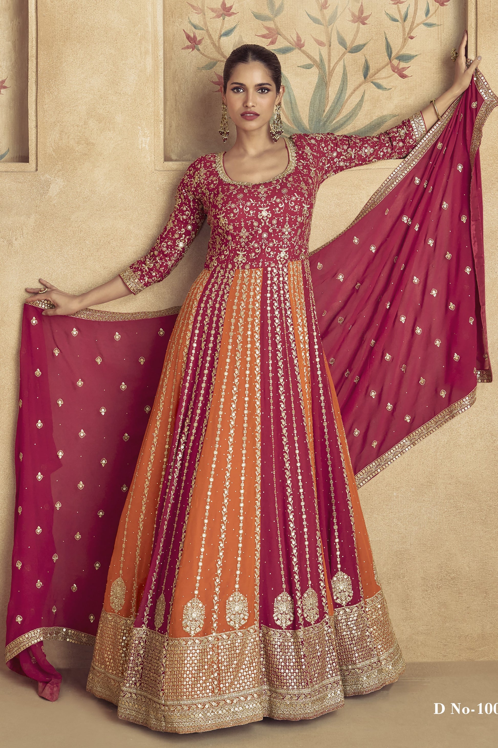 Pink Georgette Floor Full Length Partywear Anarkali Suit For Indian Festival & Pakistani Weddings - Embroidery Work