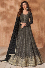 Black Georgette Anarkali Suit For Indian & Pakistani Wedding Festival - Embroidery Work
