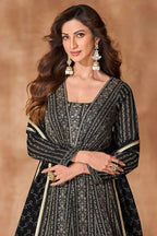 Black Georgette Anarkali Suit For Indian & Pakistani Wedding Festival - Embroidery Work