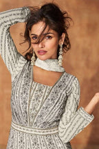 White Georgette Anarkali Suit For Indian & Pakistani Wedding Festival - Embroidery Work