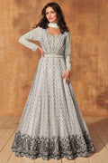 White Georgette Anarkali Suit For Indian & Pakistani Wedding Festival - Embroidery Work