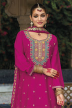 Pink Chinon Silk Plazo Suit For Indian & Pakistani Wedding Festival - Embroidery Work