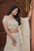 Yellow White Net Lehenga Choli For Indian Festivals & Pakistani Weddings Dress - Zarkan Work, Sequence Embroidery Work, Mirror Work