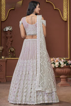 Pink White Net Lehenga Choli For Indian Festivals & Pakistani Weddings Dress - Zarkan Work, Sequence Embroidery Work, Mirror Work