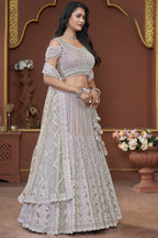 Pink White Net Lehenga Choli For Indian Festivals & Pakistani Weddings Dress - Zarkan Work, Sequence Embroidery Work, Mirror Work