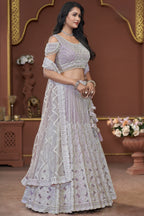Lavender Net Lehenga Choli For Indian Festivals & Pakistani Weddings Dress - Mirror Work, Sequence Embroidery Work, Zarkan Work