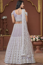 Lavender Net Lehenga Choli For Indian Festivals & Pakistani Weddings Dress - Mirror Work, Sequence Embroidery Work, Zarkan Work