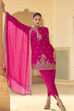 Pink Crepe Salwar with Dhoti For Indian Festivals & Weddings - Embroidery Work