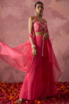 Pink Georgette Palazzo with Blouse with Cap Dupatta For Indian Festivals & Pakistani Weddings - Khatli Work, Hand Work