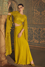 Yellow Chinon Silk Plazo Suit For Indian Weddings & Pakitani Festival - Embroidery Work