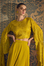 Yellow Chinon Silk Plazo Suit For Indian Weddings & Pakitani Festival - Embroidery Work