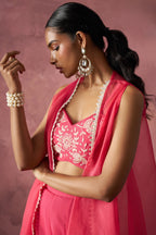 Pink Georgette Palazzo with Blouse with Cap Dupatta For Indian Festivals & Pakistani Weddings - Khatli Work, Hand Work