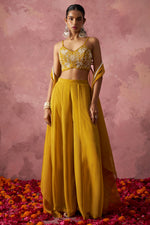 Golden Georgette Palazzo with Blouse with Cap Dupatta For Indian Festivals & Pakistani Weddings - Khatli Work, Hand Work