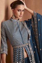 Dark Teal Georgette Floor Full Length Anarkali Suit For Indian Festival & Pakistani Weddings - Embroidery Work