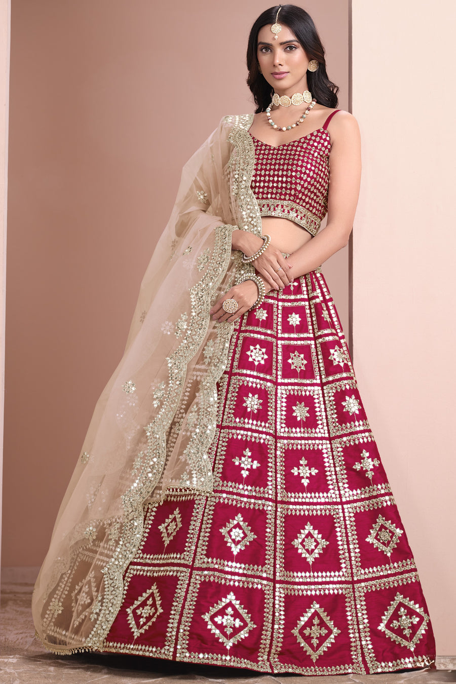 Red Art Silk Lehenga Choli For Indian Festivals & Pakistani Weddings Dress - Embroidery Work
