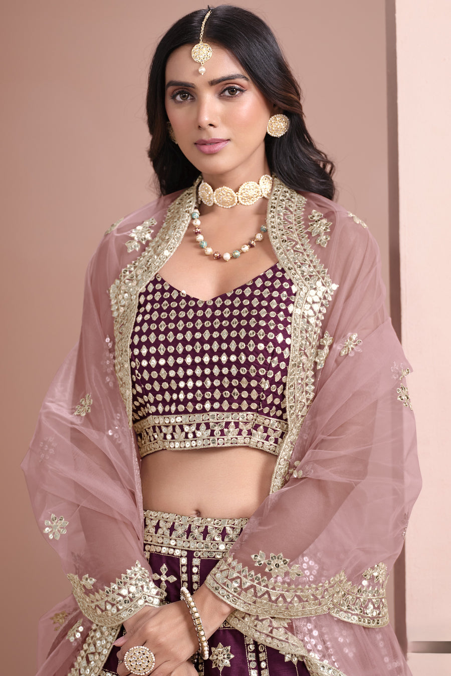 Maroon Art Silk Lehenga Choli For Indian Festivals & Pakistani Weddings Dress - Embroidery Work