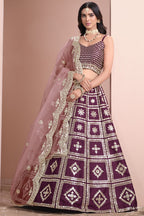 Maroon Art Silk Lehenga Choli For Indian Festivals & Pakistani Weddings Dress - Embroidery Work