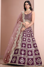 Maroon Art Silk Lehenga Choli For Indian Festivals & Pakistani Weddings Dress - Embroidery Work