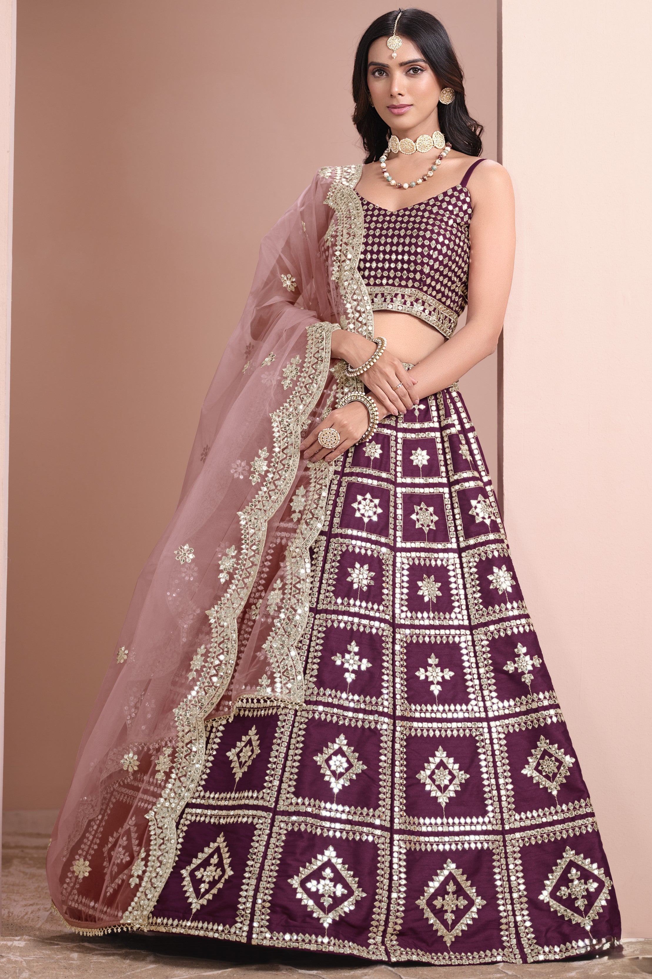 Maroon Art Silk Lehenga Choli For Indian Festivals & Pakistani Weddings Dress - Embroidery Work