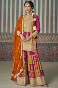 Pink Chinon Silk Sharara Kameez Suit for Pakistani & Indian Festival - Embroidery Work, Mirror Work