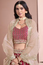 Red Art Silk Lehenga Choli For Indian Festivals & Pakistani Weddings Dress - Embroidery Work